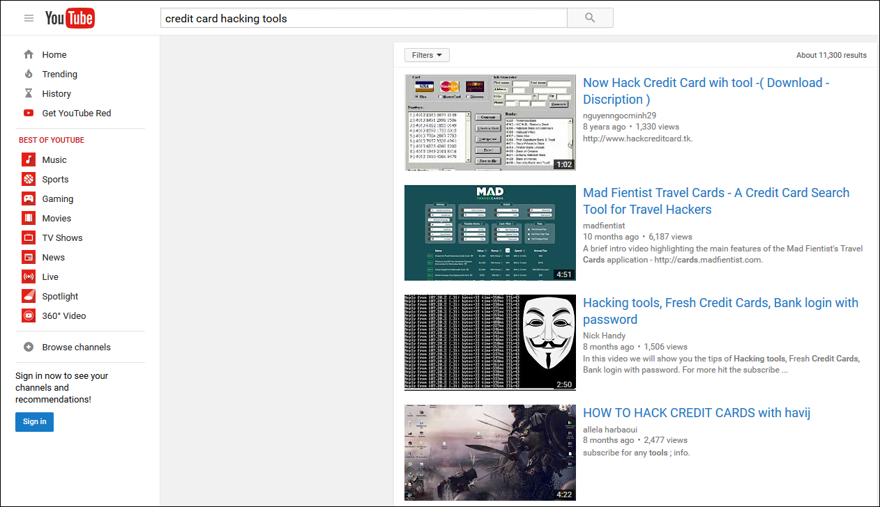 Credit Card Hacking Tools Search Results in YouTube